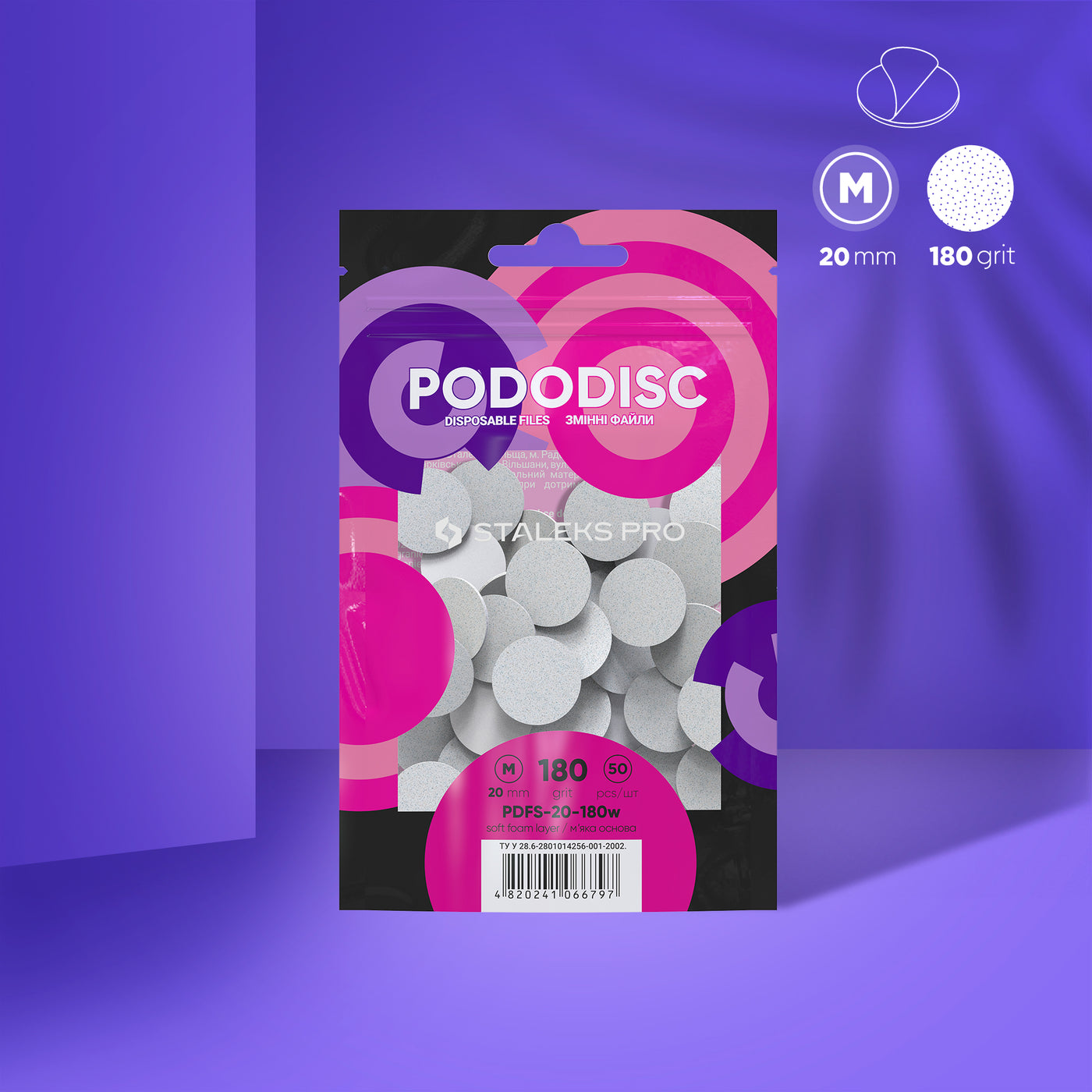 Staleks Disposable white files on soft foam layer for pedi - PDFS-20-180W - Bild 1