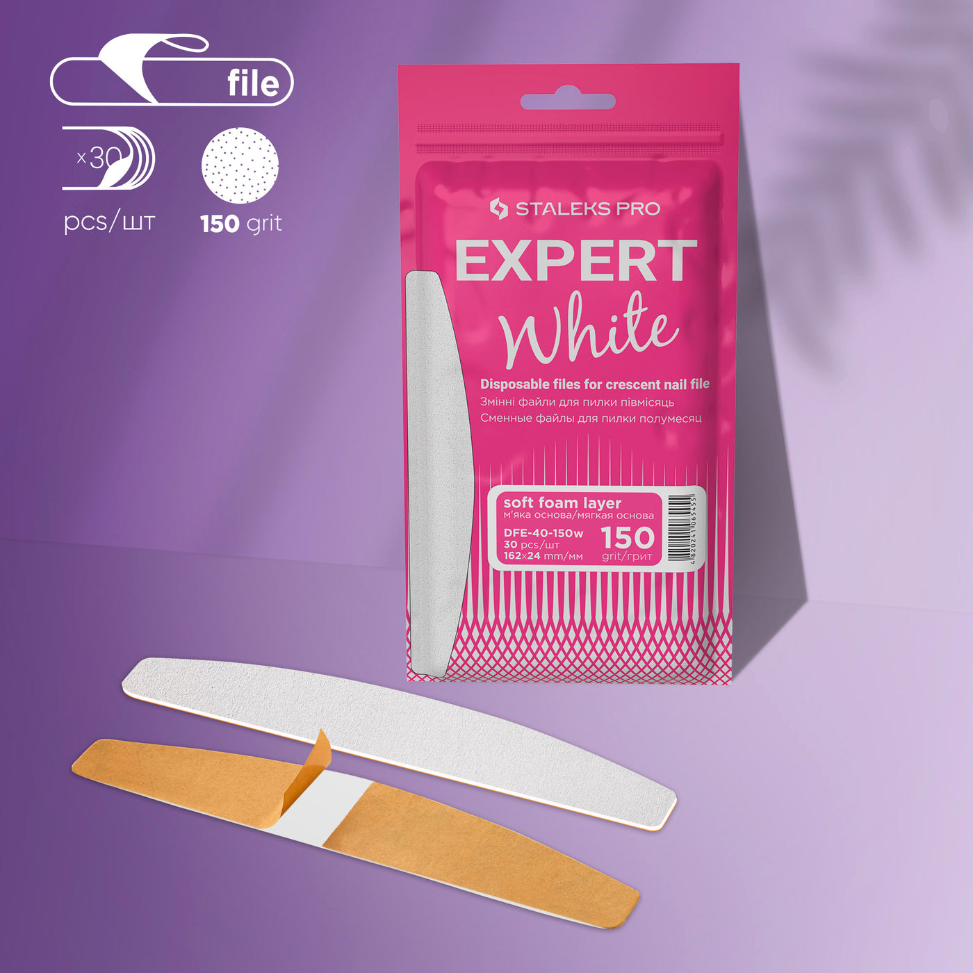 Staleks Disposable white files for crescent nail file on a - DFE-40-150W - Bild 1